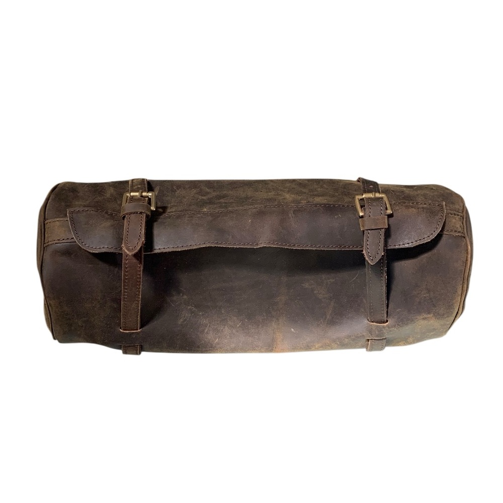 Round Brown Leather Men's Dopp Bag